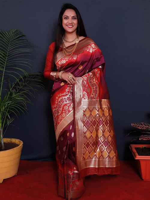 purple silk paithani saree with blouse - 20231728 - Very Small Image - 1