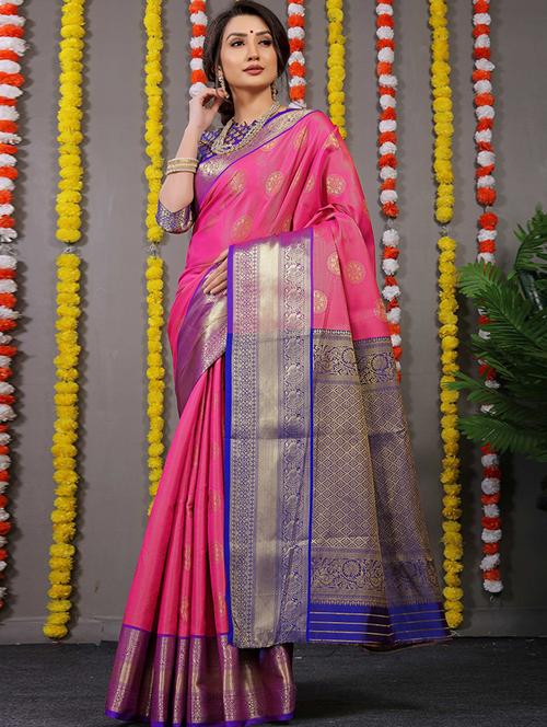 zari work pink paithani saree with blouse - 20231929 - Very Small Image - 1