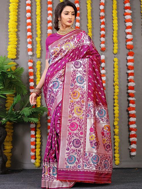 jacquard work banarasi saree with blouse - 20231945 - Very Small Image - 1