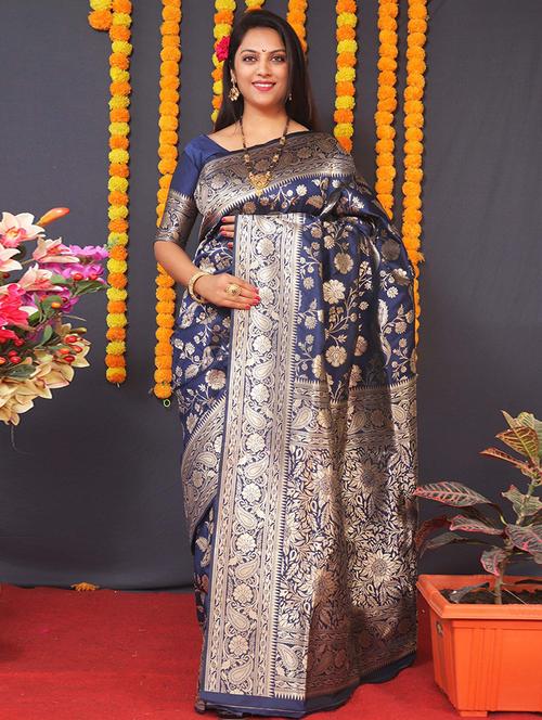 jacquard work banarasi saree with blouse - 20231972 - Very Small Image - 1