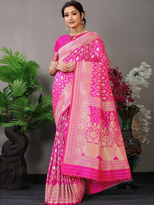 zari work pink paithani saree with blouse - 20232088 - Very Small Image - 1
