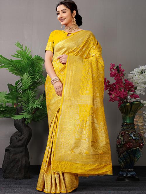 zari work yellow paithani saree with blouse - 20232106 - Very Small Image - 1