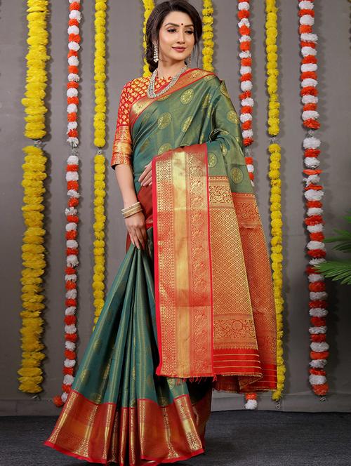 zari work green paithani saree with blouse - 20232133 - Very Small Image - 1