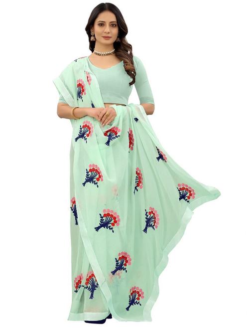 neo mint colored embroidered saree with blouse - 20232219 - Very Small Image - 1