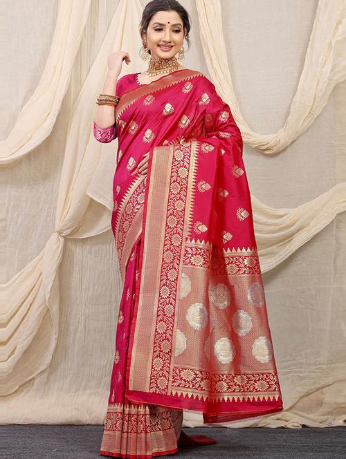 jacquard work banarasi saree with blouse - 20232436 - Very Small Image - 1