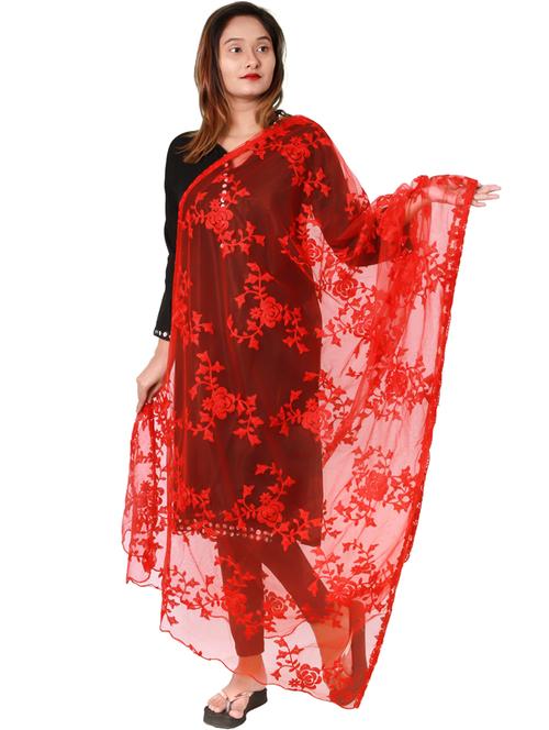 red embroidered dupatta - 20232623 - Very Small Image - 1