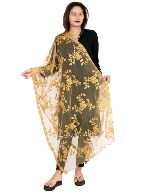 yellow embroidered dupatta - 20232634 - Very Small Image - 1