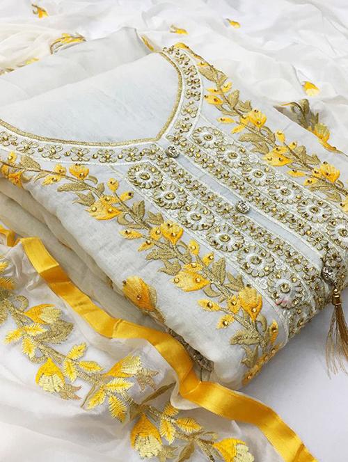 embroidered unstitched suit set - 20234462 - Very Small Image - 1