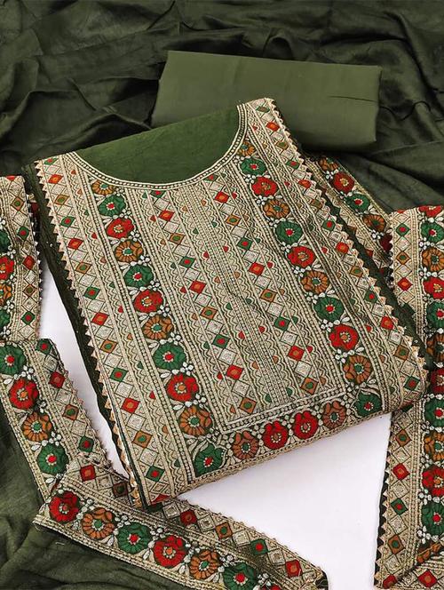 olive colored unstiched dress - 20234685 - Very Small Image - 1
