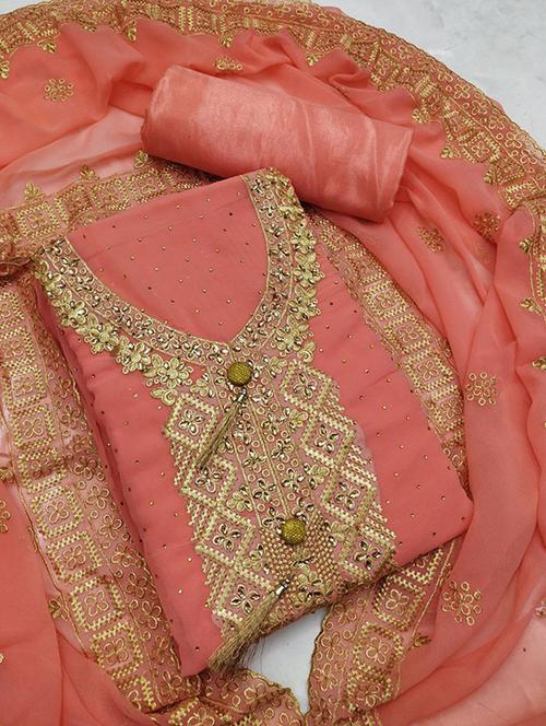 orange embroidered unstitched suits - 20234745 - Very Small Image - 1