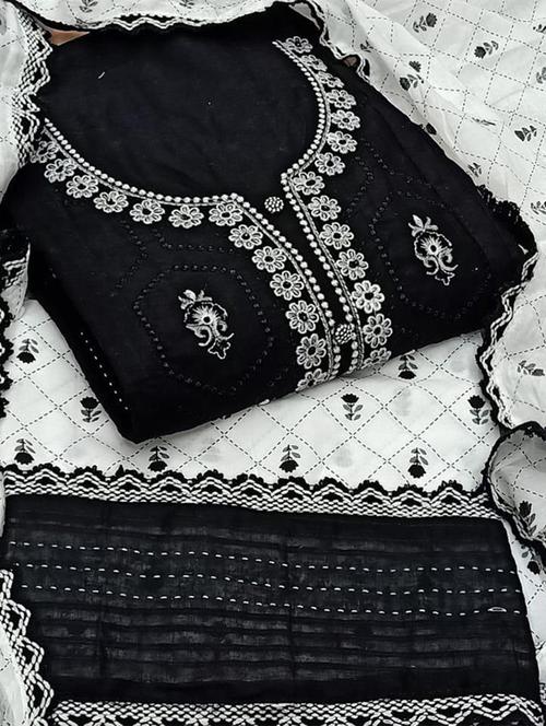 black embroidered unstitched suits - 20234768 - Very Small Image - 1