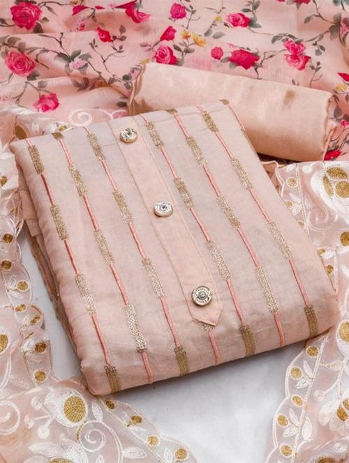 peach colored unstiched dress - 20234824 - Very Small Image - 1