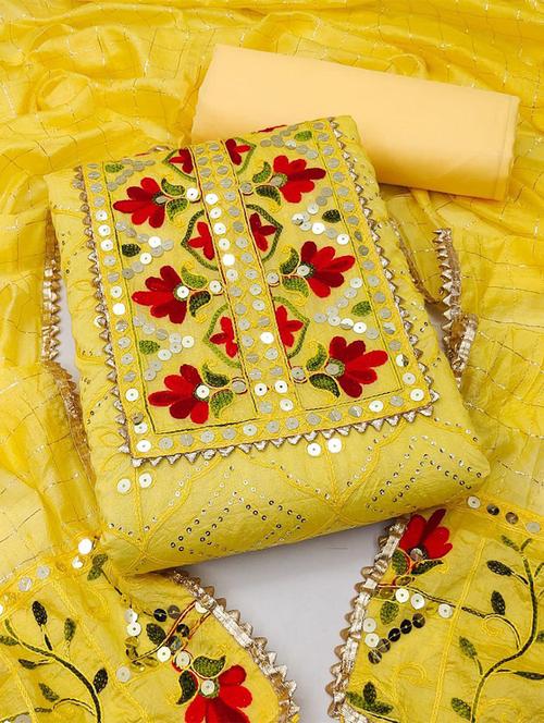 yellow colored unstiched dress - 20234834 - Very Small Image - 1