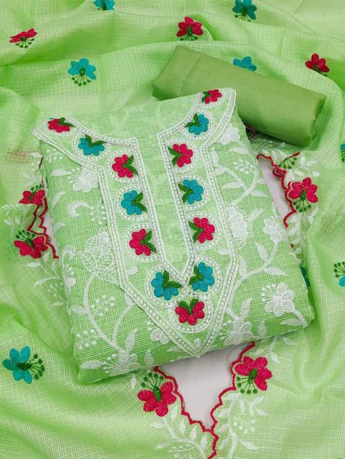 green embroidered unstitched suit - 20234921 - Very Small Image - 1