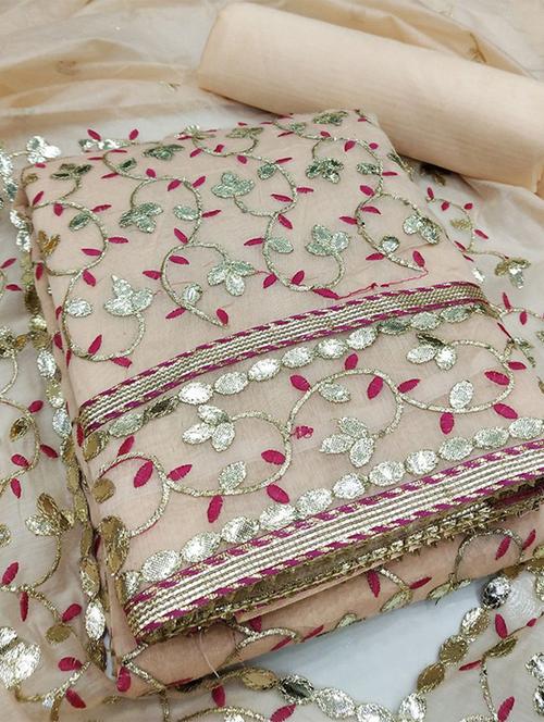 beige sequin work unstitched suits - 20235004 - Very Small Image - 1