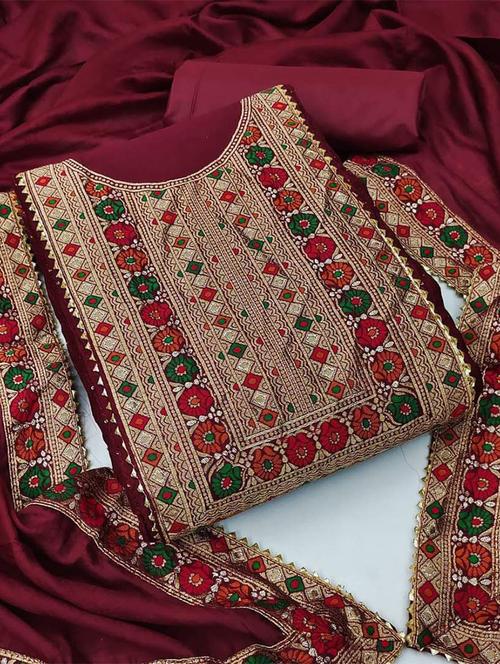 burgundy colored unstiched dress - 20235009 - Very Small Image - 1