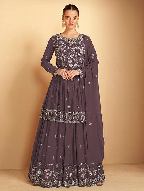 brown floral unstiitched suits - 20235986 - Very Small Image - 1