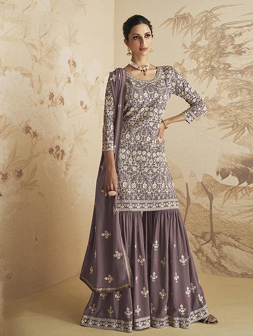 taupe colored unstiched dress - 20236001 - Very Small Image - 1