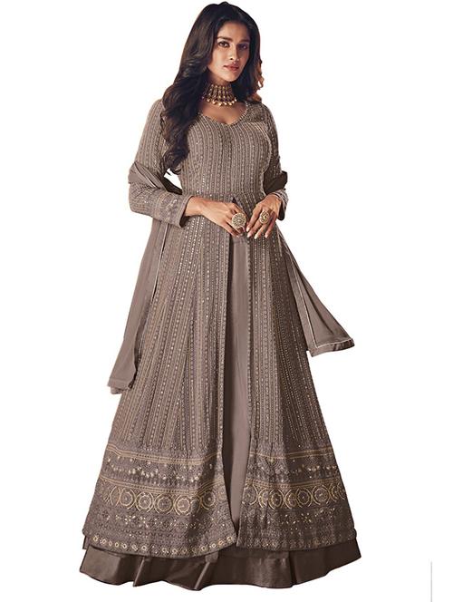 beige colored unstiched dress - 20236204 - Very Small Image - 1