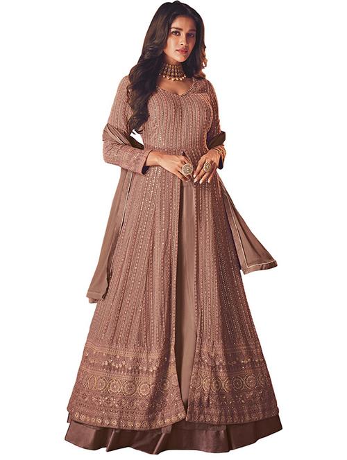 beige embroidered unstitched suits - 20236209 - Very Small Image - 1