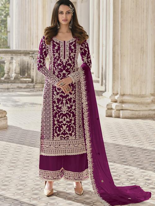 purple colored unstiched dress - 20236375 - Very Small Image - 1