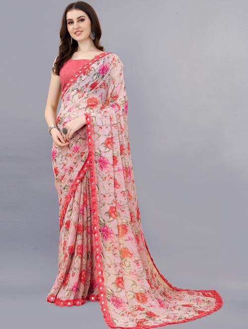 pink floral printed saree - 20236553 - Very Small Image - 1