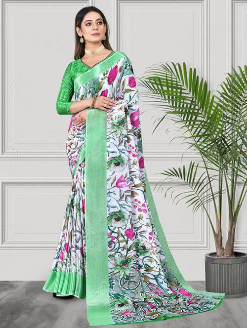 zari bordered floral saree with blouse - 20237180 - Very Small Image - 1