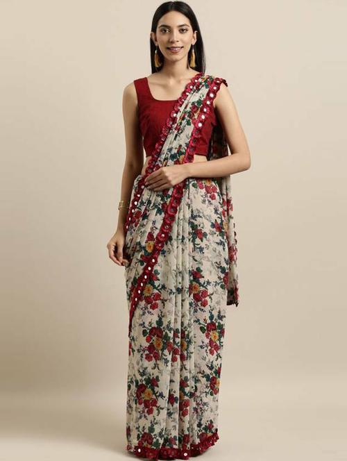 women multi color floral printed saree with blouse - 20237261 - Very Small Image - 1
