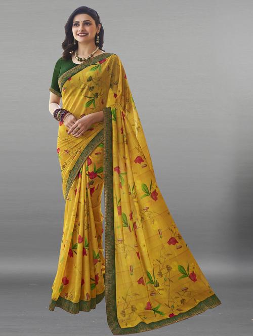 yellow floral printed saree with blouse - 20237494 - Very Small Image - 1