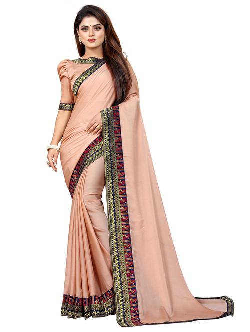 beige colored bordered saree with blouse - 20237558 - Very Small Image - 1