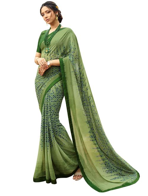 lace bordered geometric printed saree with blouse - 20237560 - Very Small Image - 1
