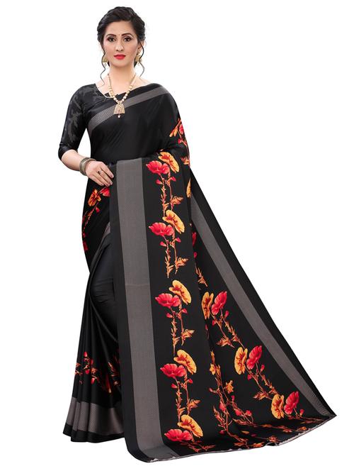 women black floral printed saree with blouse - 20237593 - Very Small Image - 1