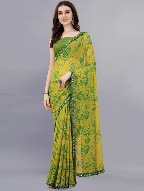 women green floral printed saree with blouse - 20237689 - Very Small Image - 1