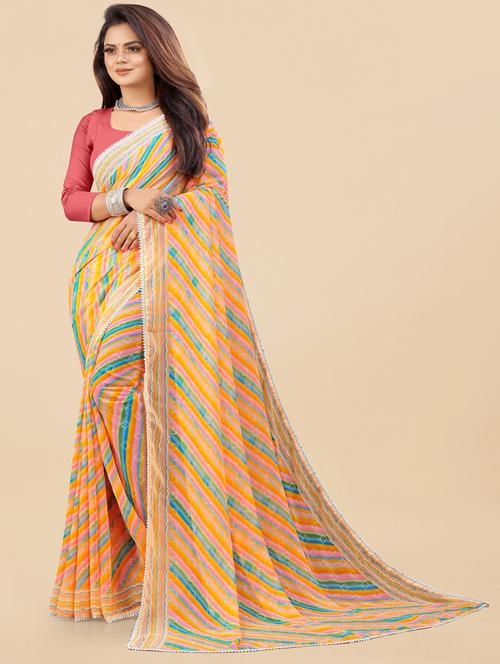 leheriya print saree with blouse - 20238420 - Very Small Image - 1