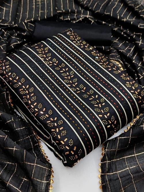 black embellished unstitched suits - 20239128 - Very Small Image - 1