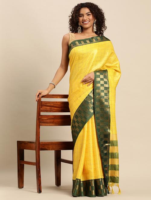 checkered zari border saree - 20239258 - Very Small Image - 1