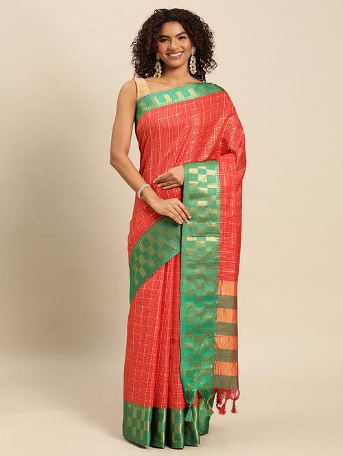 zari work kota doria saree with blouse - 20239259 - Very Small Image - 1
