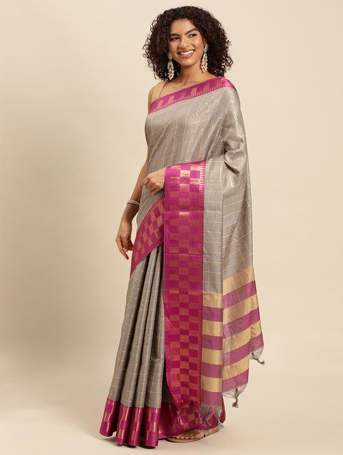 zari work kota doria saree with blouse - 20239263 - Very Small Image - 1
