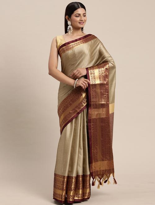 multi colored bordered saree with blouse - 20239328 - Very Small Image - 1