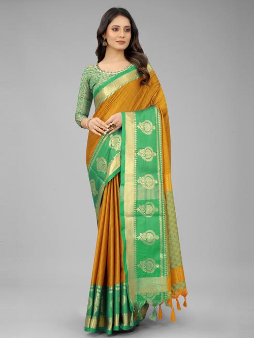 mustard colored bordered saree with blouse - 20239335 - Very Small Image - 1