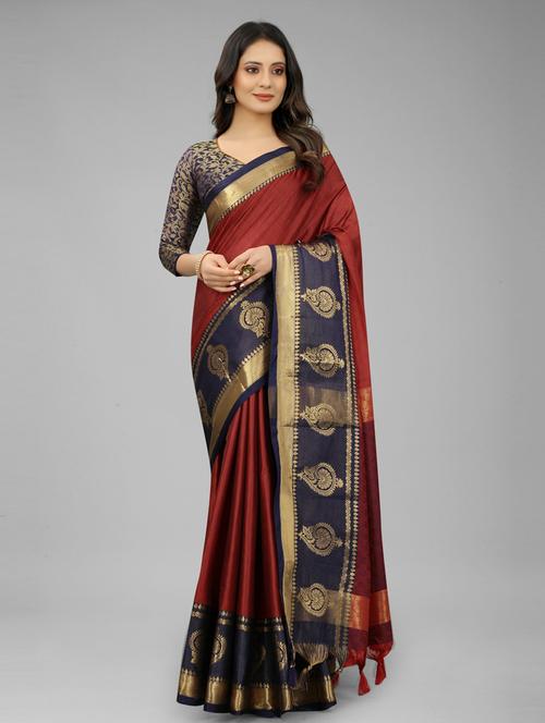 multi colored bordered saree with blouse - 20239338 - Very Small Image - 1