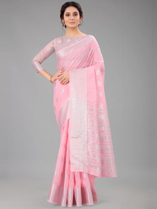 pink colored handloom saree with blouse - 20239354 - Very Small Image - 1