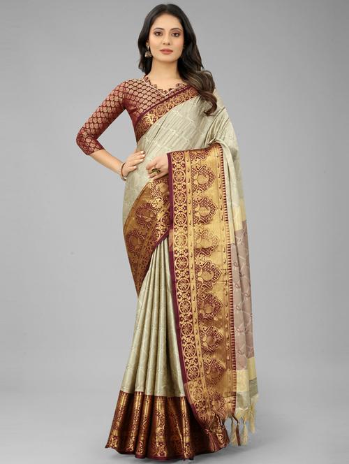 beige colored bordered saree - 20239374 - Very Small Image - 1