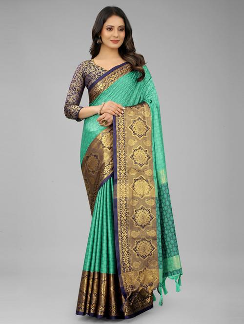 sea green colored bordered saree with blouse - 20239389 - Very Small Image - 1