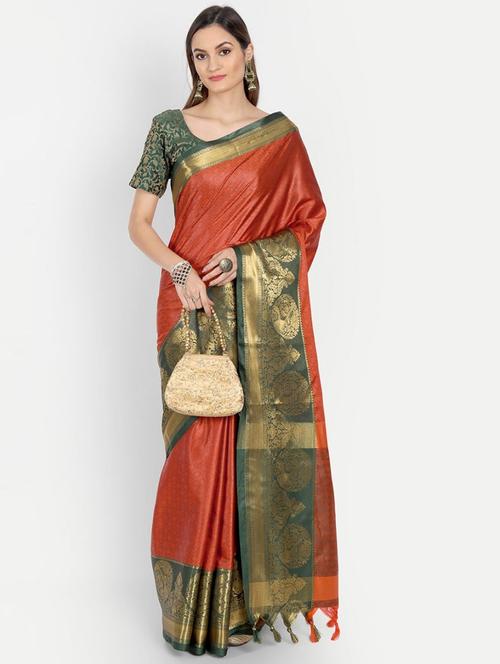 red colored southern silk saree with blouse - 20239450 - Very Small Image - 1