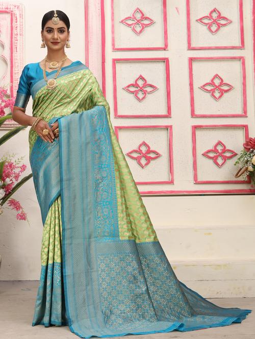 green banarasi saree with blouse - 20239642 - Very Small Image - 1