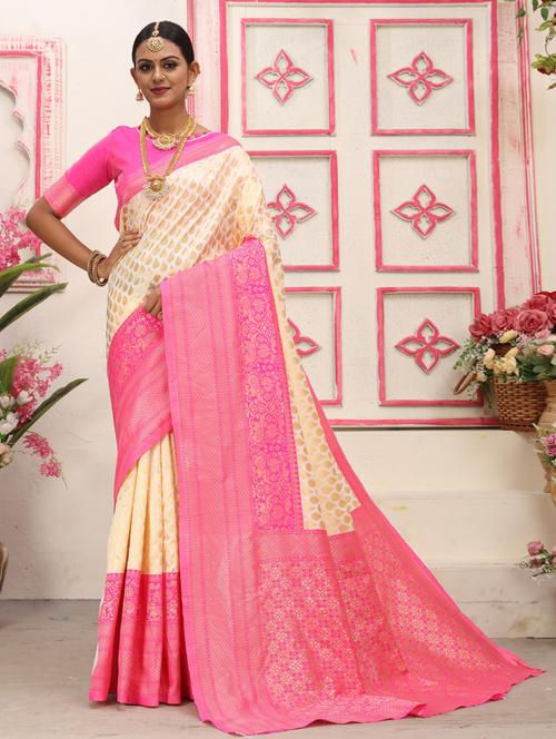 cream banarasi saree - 20239643 - Very Small Image - 1