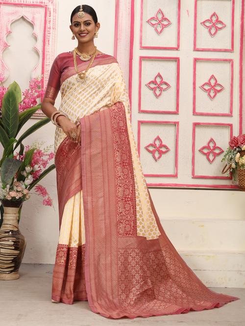 jacquard work banarasi saree with blouse - 20239648 - Very Small Image - 1