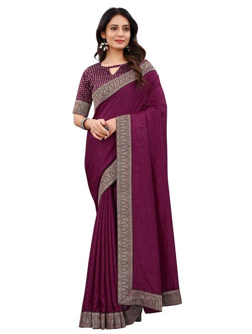 women solid bordered saree with blouse - 20240676 - Very Small Image - 1