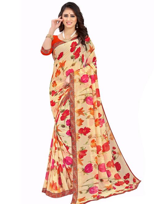 floral printed saree with lace with blouse - 20240696 - Very Small Image - 1